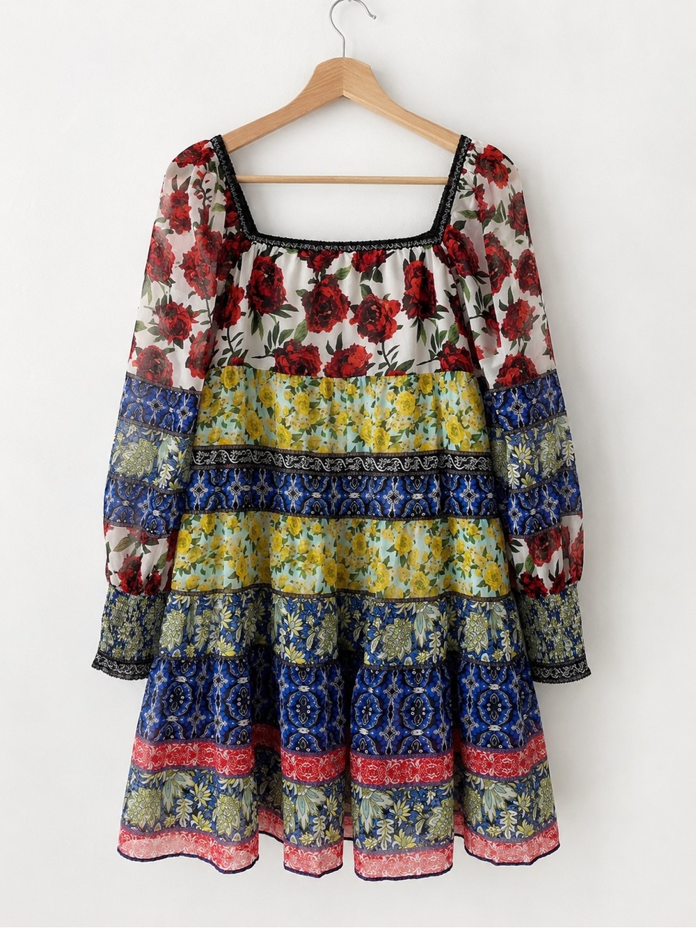 Alice + Olivia Rowen Patchwork in French Quarters Floral Tunic Dress Size Large - Picture 5 of 9